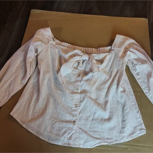 Free People Hello Beautiful Off Shoulder Woven Knit Top Tie Front S NEW Nautical - Picture 1 of 10
